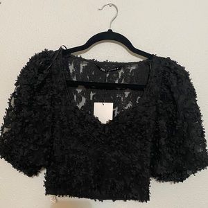 NWT ZARA black floral appliqué crop top